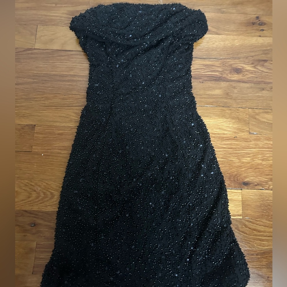 Oh Polly Embellished Strapless Cowl Neck Mini Dress in Black